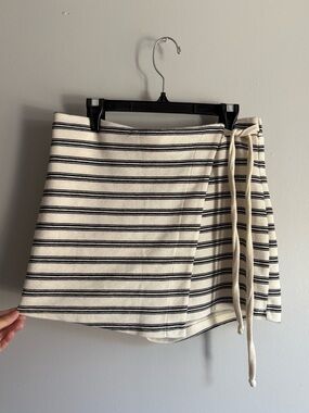 Kitiona LA Striped Cream/White and Black Wrap Mini Skort with Side Tie